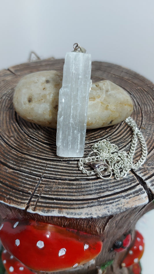 Selenite Wand Pendant Neckace