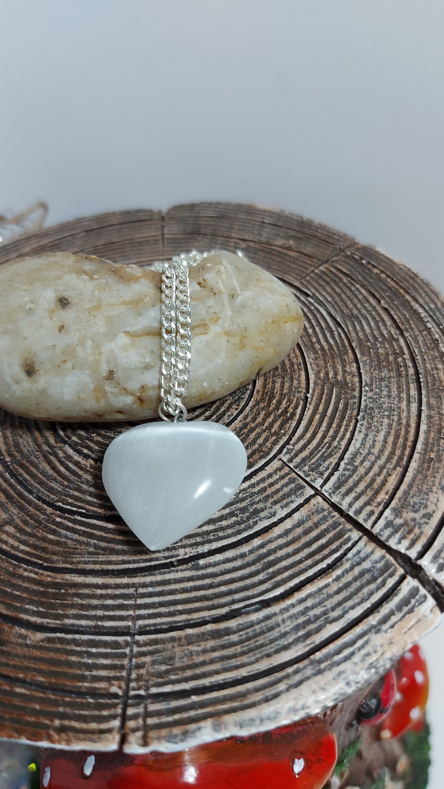 Selenite Heart Pendant Necklace