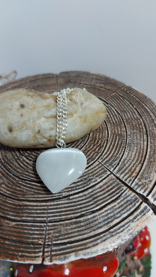 Selenite Heart Pendant Necklace