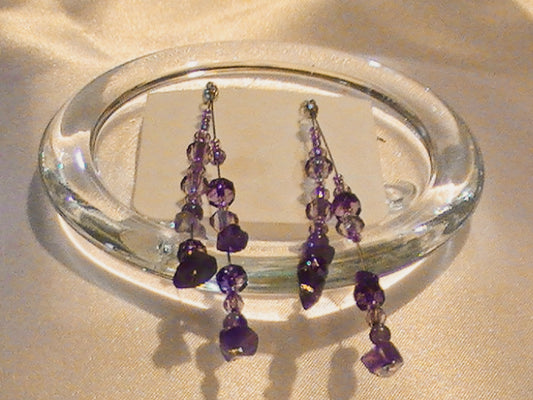 Amethyst Two Strand Ear Rings