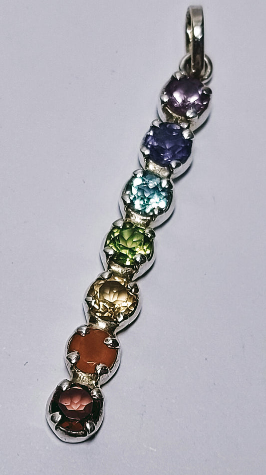 925 Sterling Silver Rainbow Chakra Pendant polished crystals