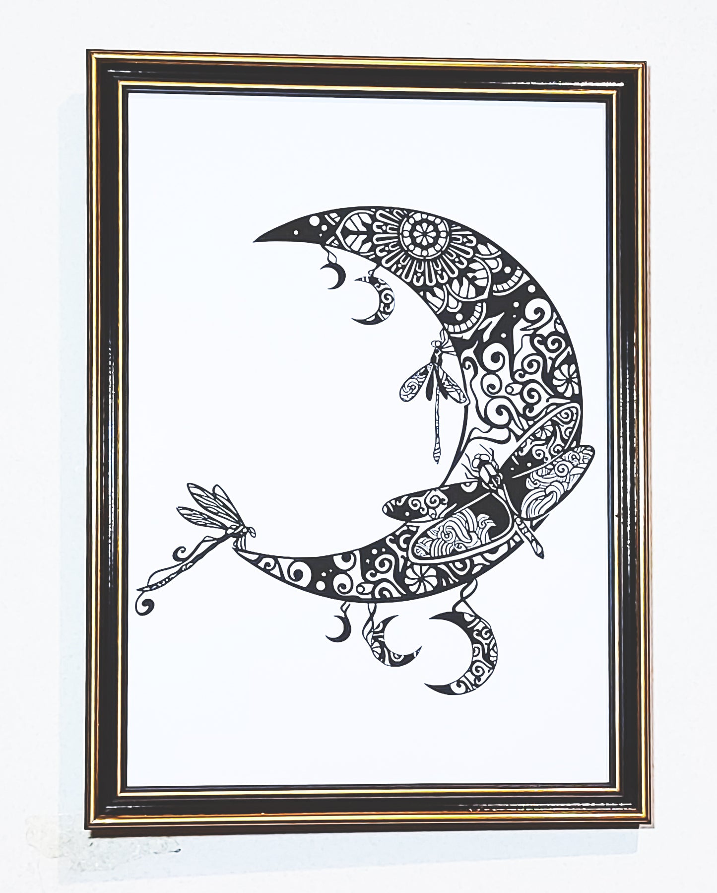 Fine Art print Crescent Moon with Dragonflies A4