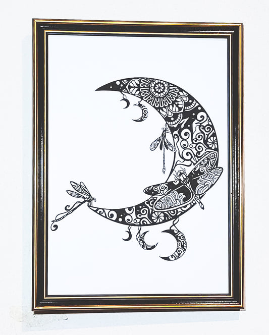 Fine Art print Crescent Moon with Dragonflies A4