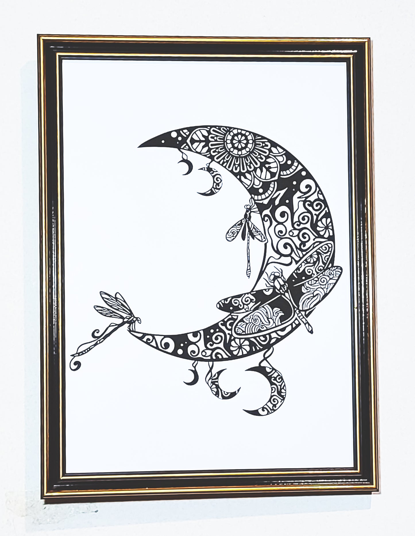 Fine Art print Crescent Moon with Dragonflies A4