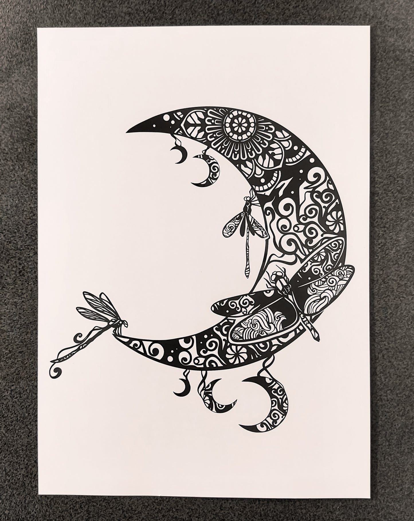 Fine Art print Crescent Moon with Dragonflies A4