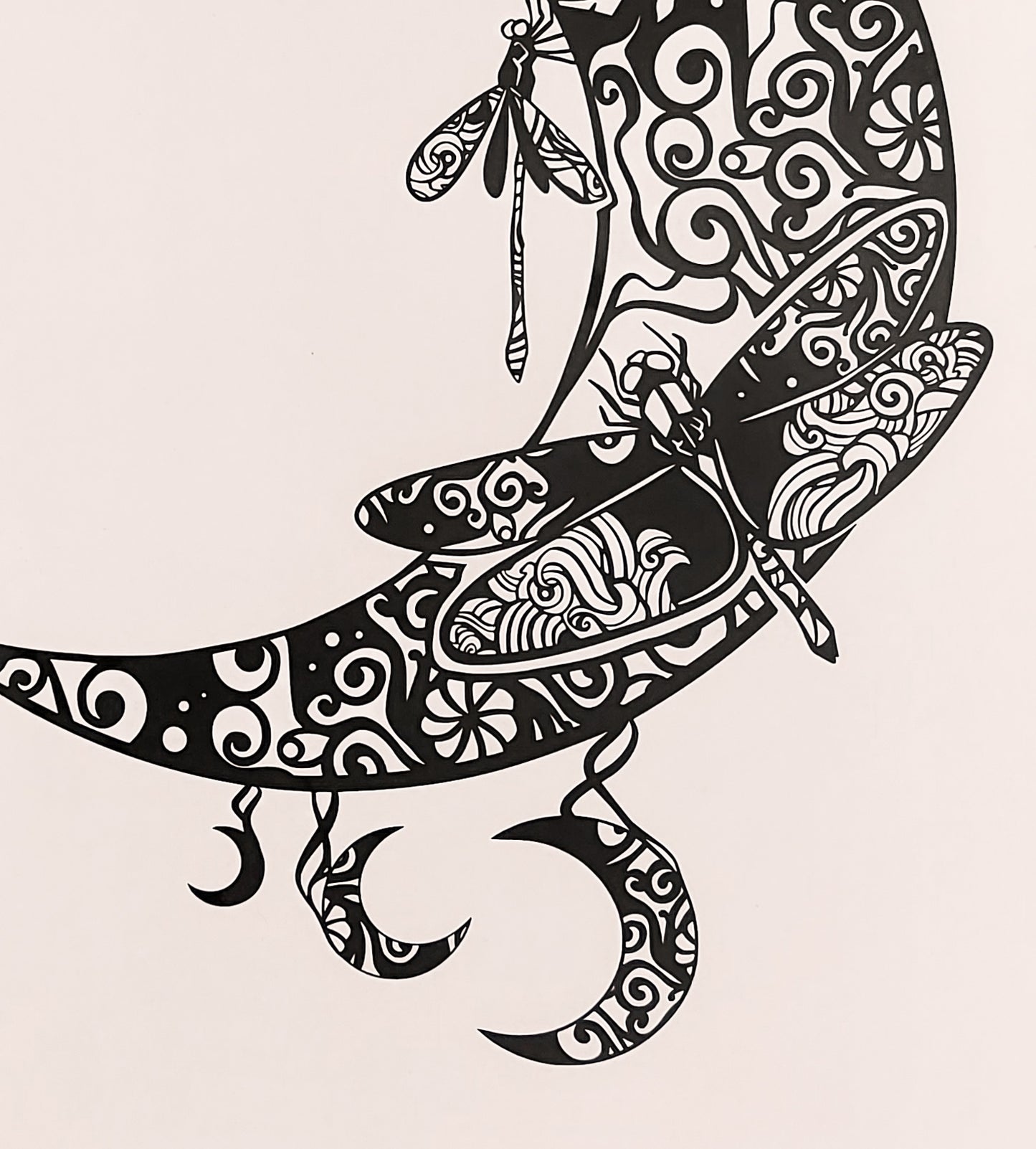 Fine Art print Crescent Moon with Dragonflies A4