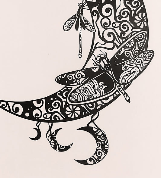 Fine Art print Crescent Moon with Dragonflies A4