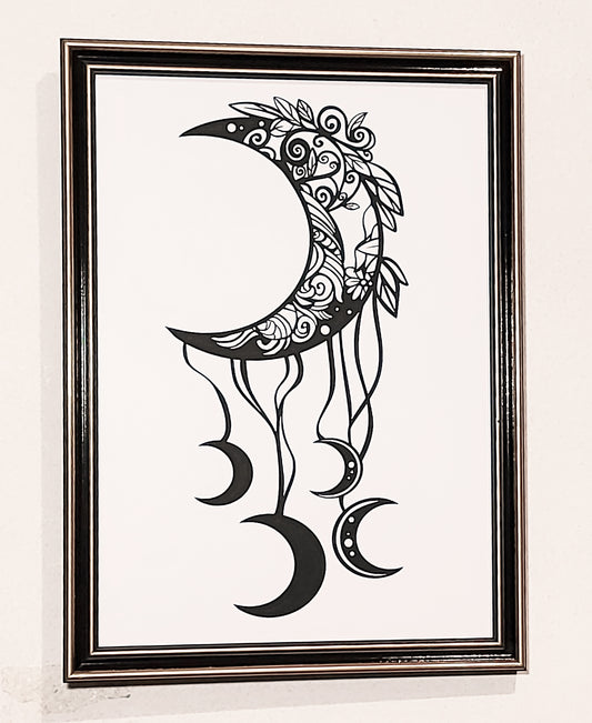 Fine Art Print Crecent Moon With Mini Moons A4
