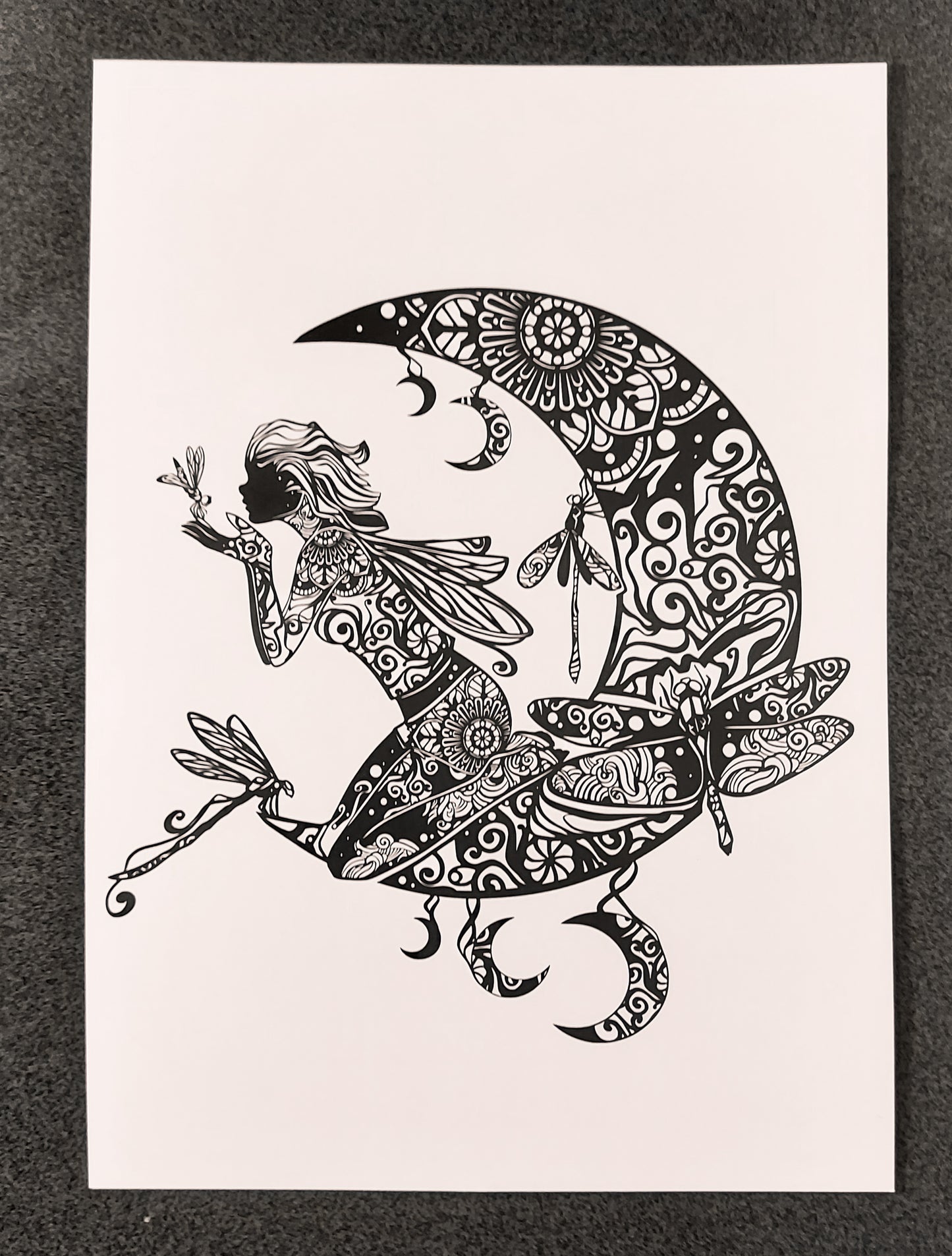 Fine Art Print Fairy on Moon with Dragonfly