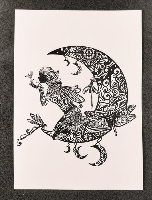 Fine Art Print Fairy on Moon with Dragonfly