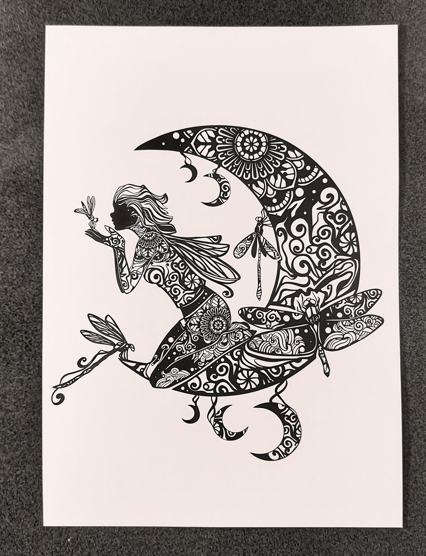 Fine Art Print Fairy on Moon with Dragonfly