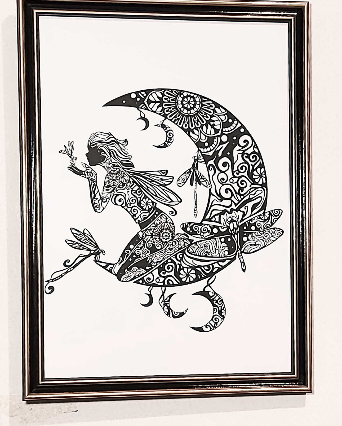 Fine Art Print Fairy on Moon with Dragonfly