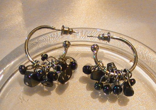 Hematite Silver Hoop Ear Rings