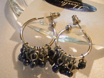 Hematite Silver Hoop Ear Rings