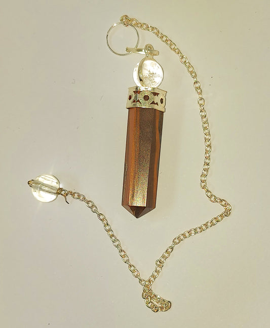 Pendulum Tigers Eye and Clear Quartz
