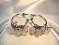 Rose Quartz Silver Hoop Ear Rings
