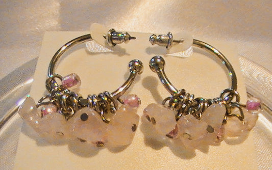 Rose Quartz Silver Hoop Ear Rings