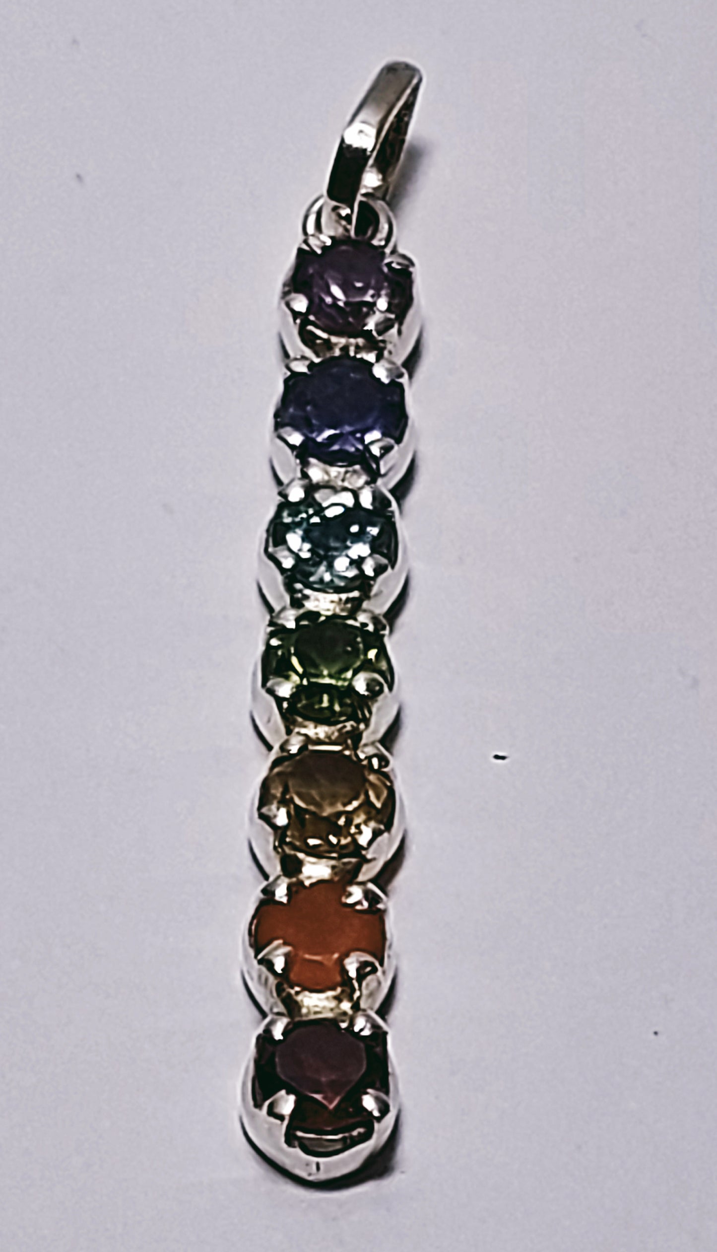 925 Sterling Silver Rainbow Chakra Pendant polished crystals