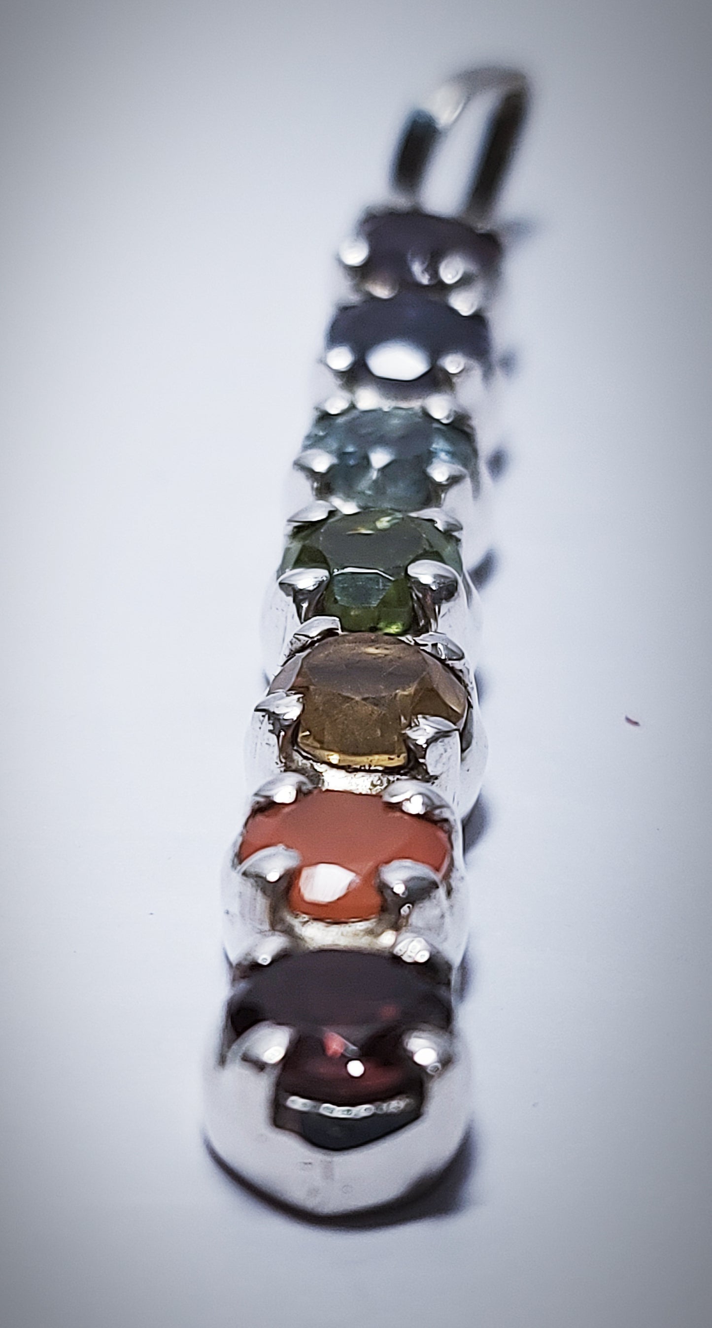 925 Sterling Silver Rainbow Chakra Pendant polished crystals