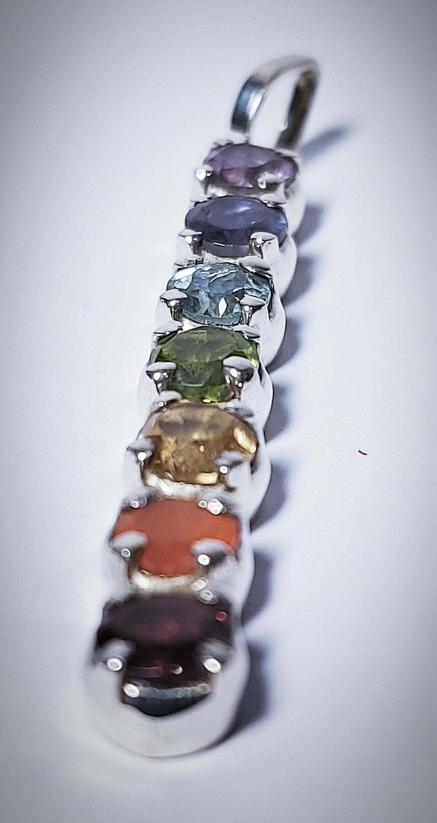 925 Sterling Silver Rainbow Chakra Pendant polished crystals