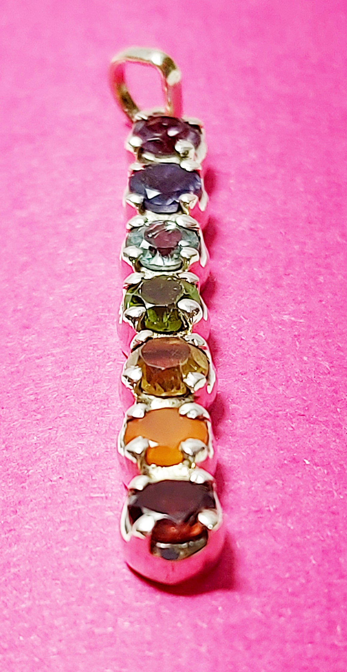 925 Sterling Silver Rainbow Chakra Pendant polished crystals
