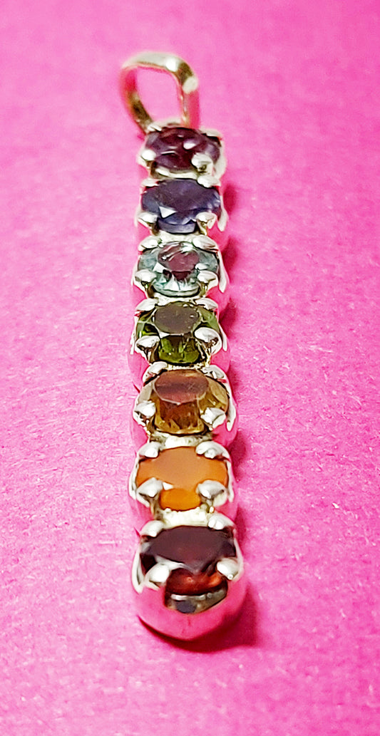 925 Sterling Silver Rainbow Chakra Pendant polished crystals