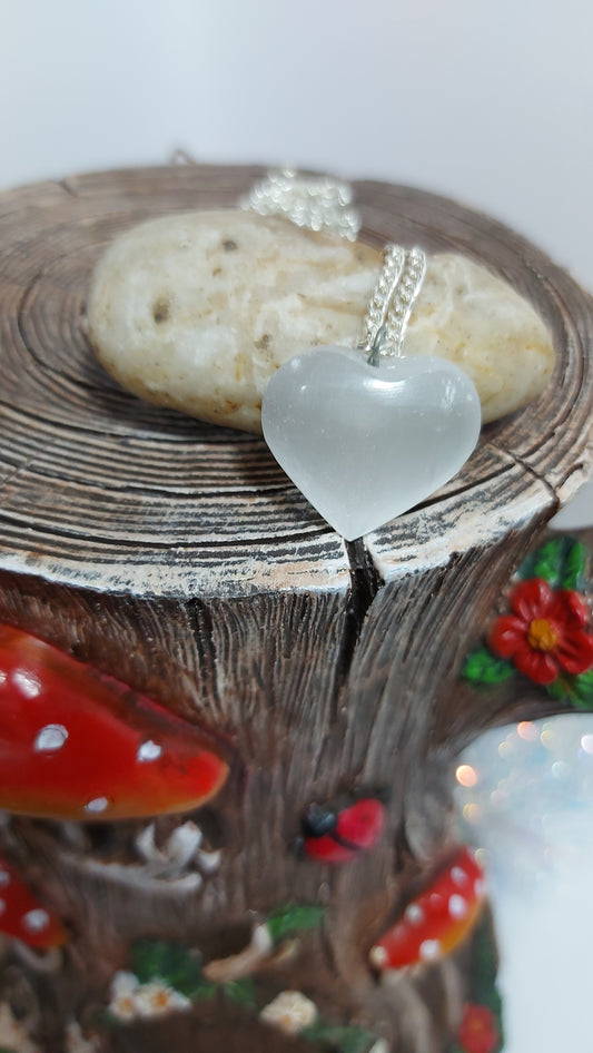 Selenite Heart Pendant Necklace