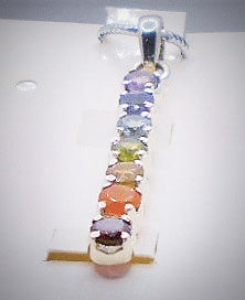 925 Sterling Silver Rainbow Chakra Pendant polished crystals