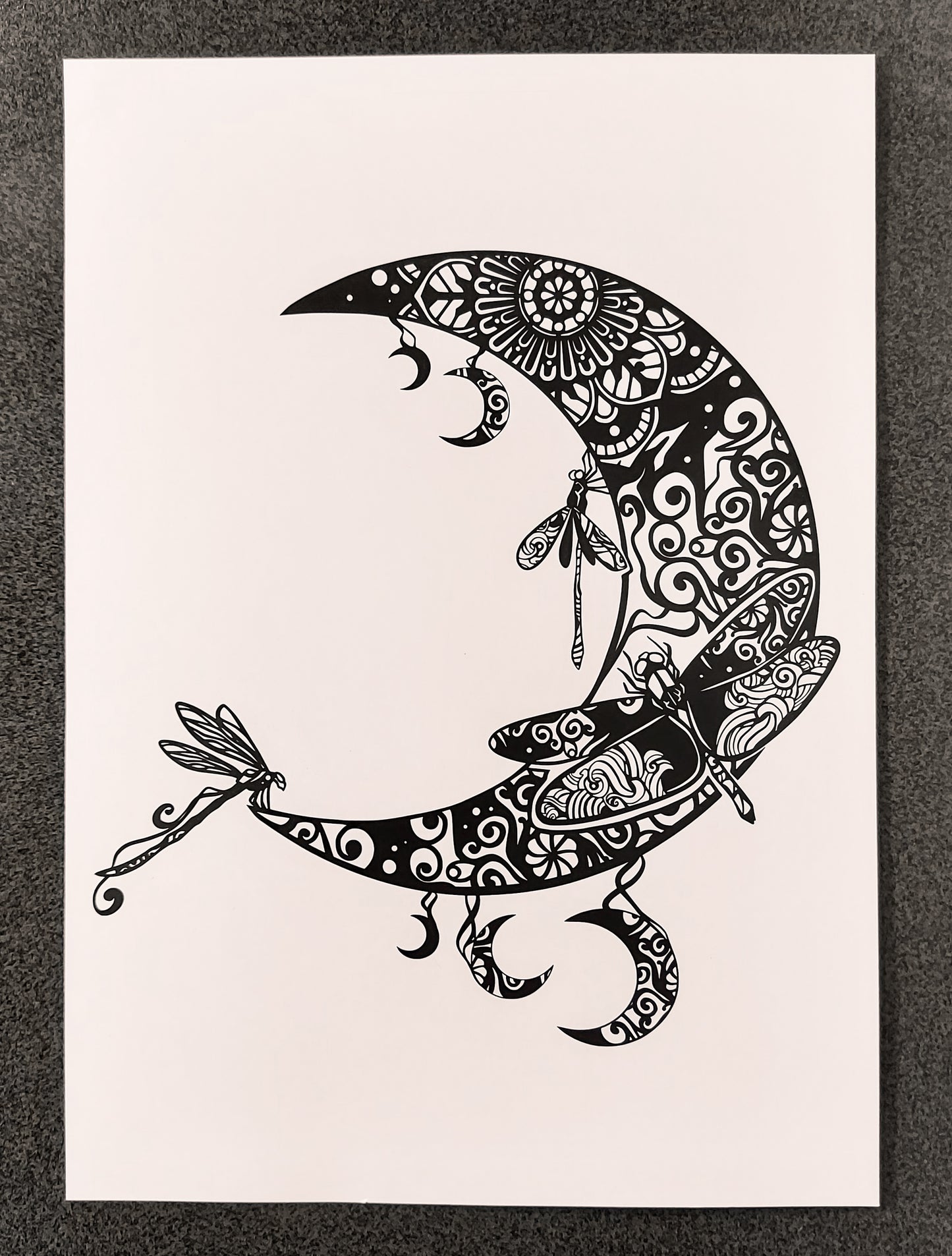 Fine Art print Crescent Moon with Dragonflies A4