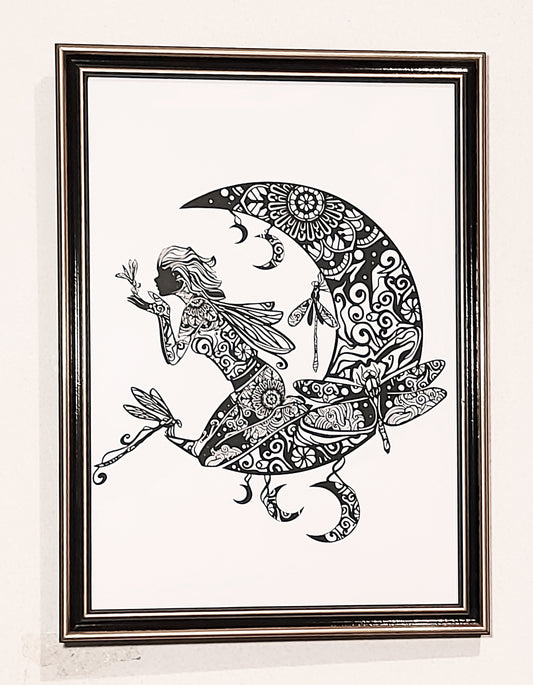Fine Art Print Fairy on Moon with Dragonfly